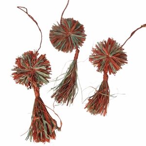Handcrafted Red and Green Straw Tassel Ornaments